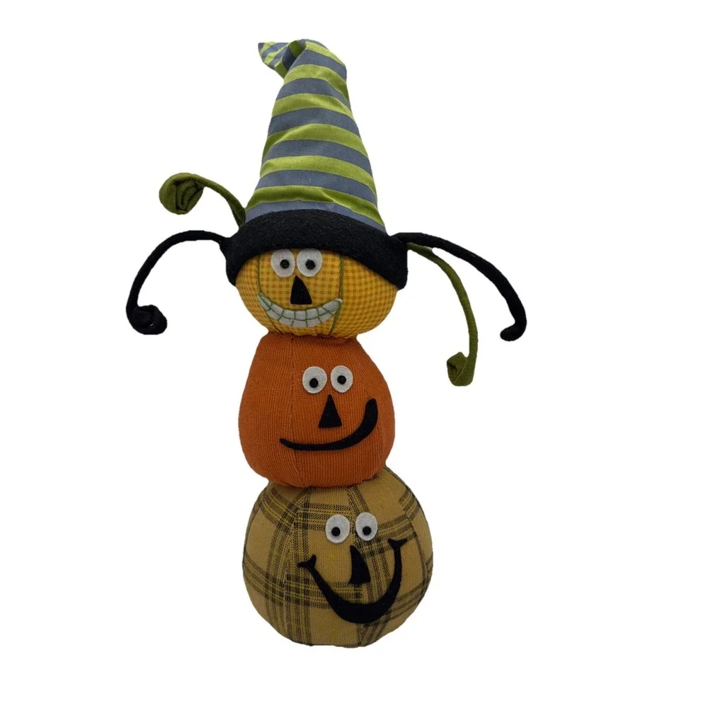 Vtg‎ 80's Pumpkin Jack O Lantern Plush Doorstop Decor Halloween Fall Harvest 19